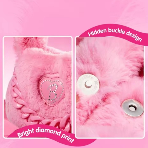 Barbie × Miniso Collection Barbie Series Plush Pink Versatile Handbag Purse - Picture 9 of 13